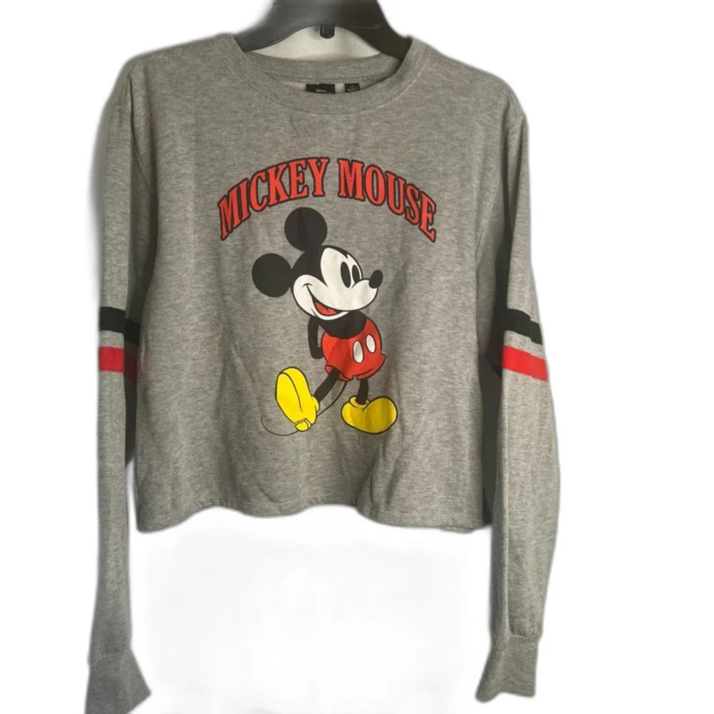 Disney Mickey‎ Mouse Gray Crewneck Long Sleeve Pullover Mickey Sweater Sz LG